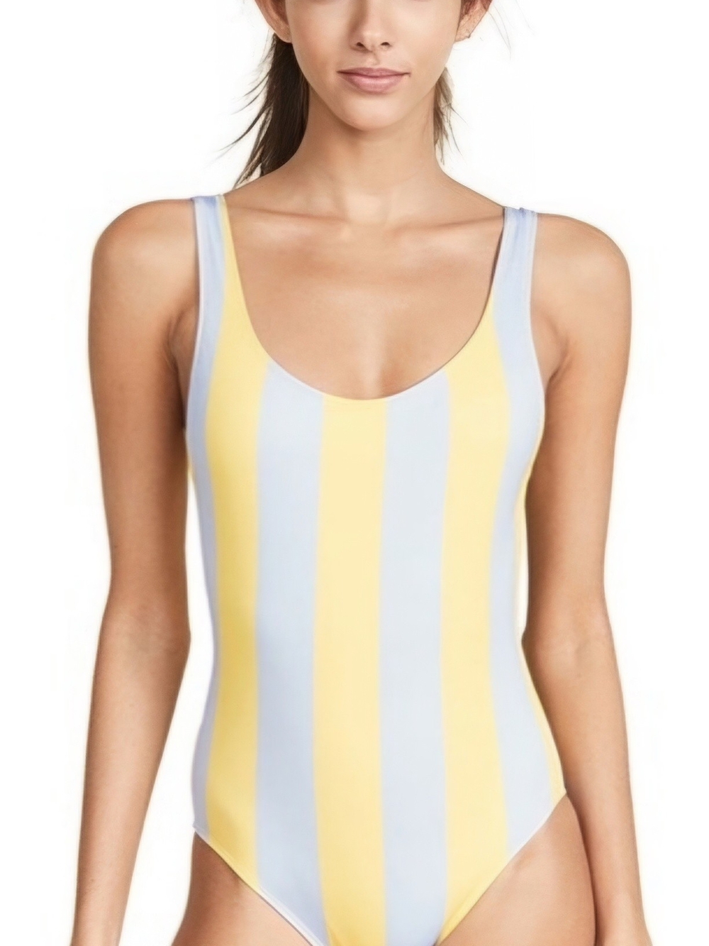 SOLID & STRIPED Anne Marie one piece light blue/grey yellow stripe size M